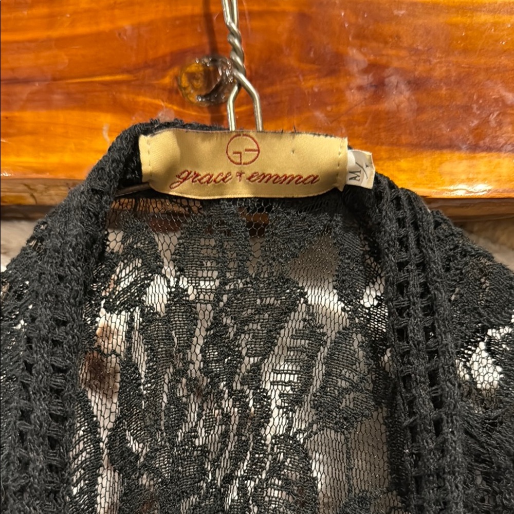 Black Lace Cardigan with Intricate Design